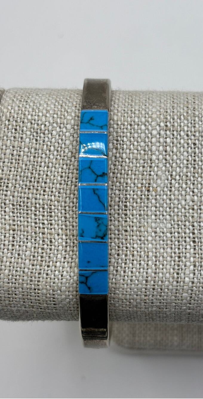 Sterling Silver Blue Stone Hinged Bangle Bracelet #78945
